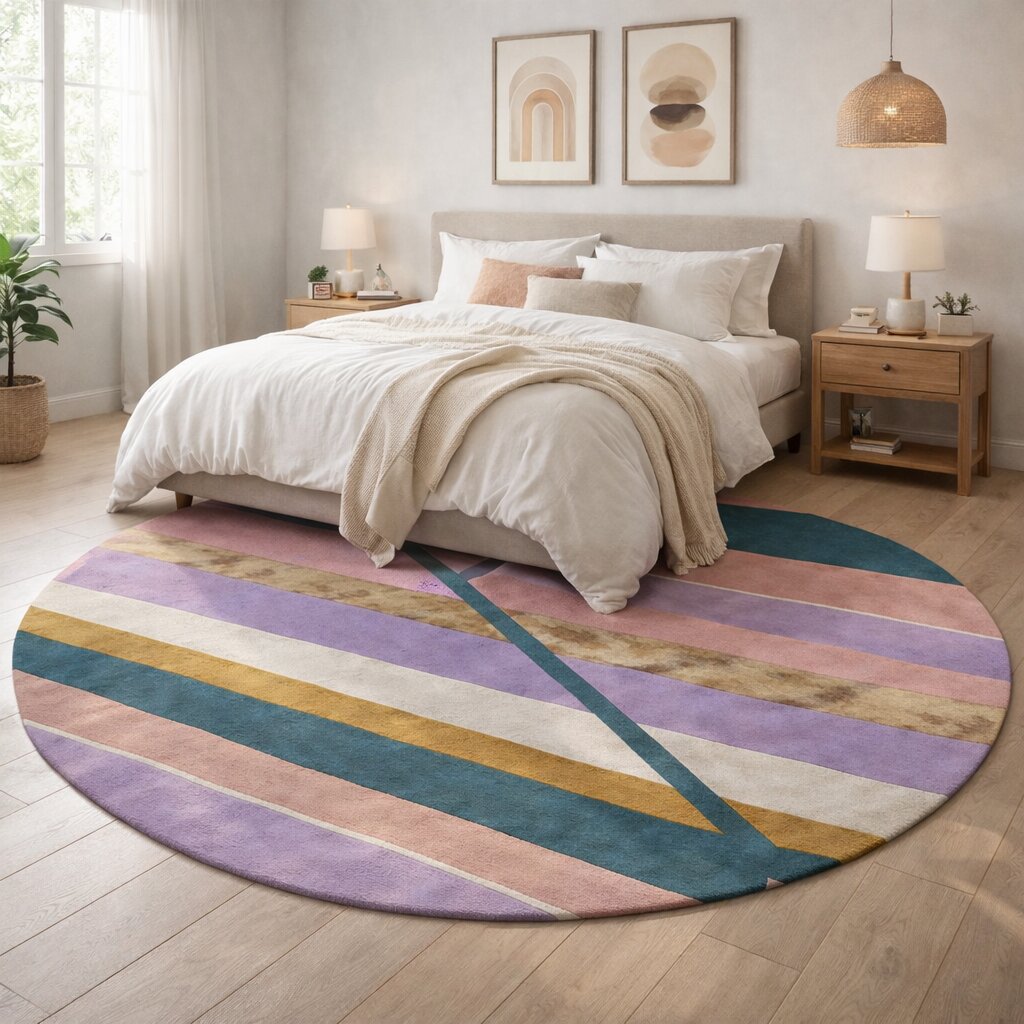 Pink Rug Wool Silk Carpet Hand Tufted 6x6 7x7 9x9 10x10 Round Rug Dinning Room