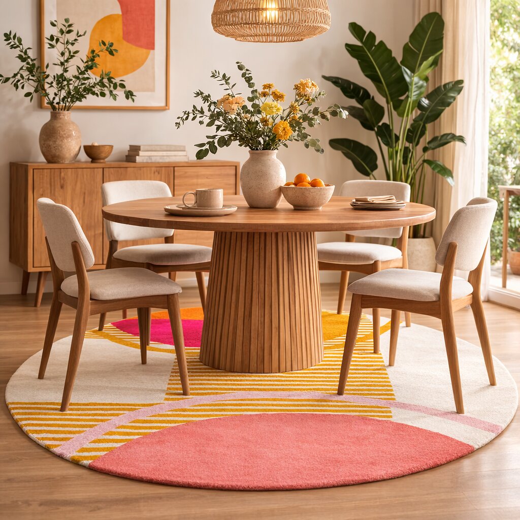 Wool Area Rug Round Rug 8x8 9x9 10x10 11x11 Circle White Carpet Striped Design