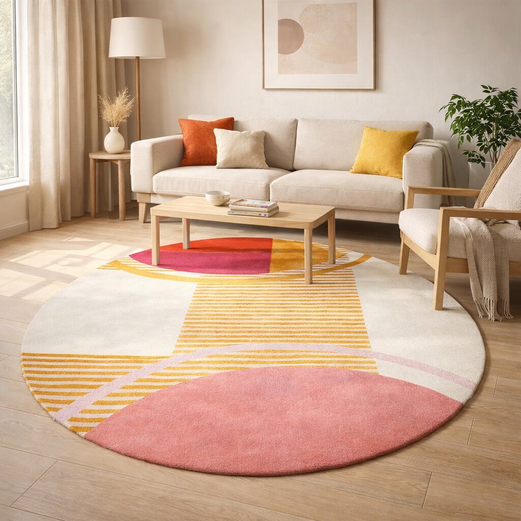 Wool Area Rug Round Rug 8x8 9x9 10x10 11x11 Circle White Carpet Striped Design