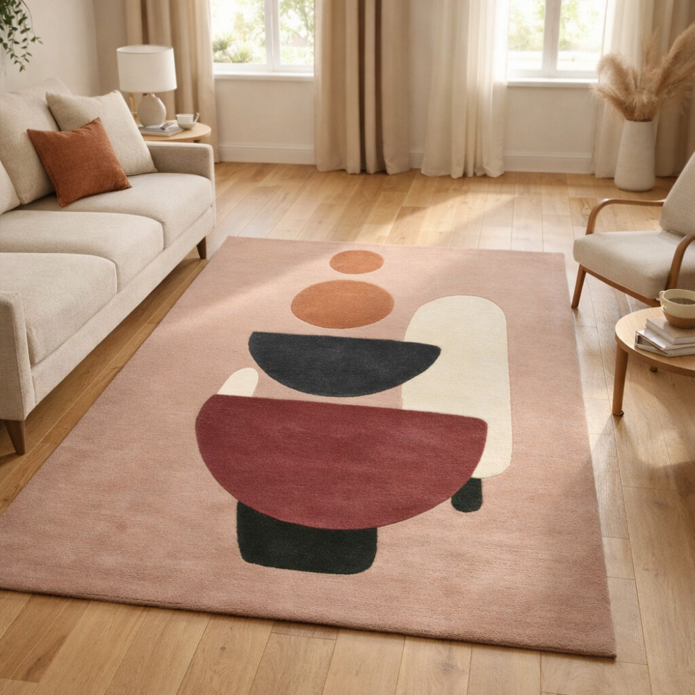 Image of Pink Area Rug, 4x6, 5x7, 5x8, Wool Area Rug, Handmade, Bedroom, Floor Rugs
