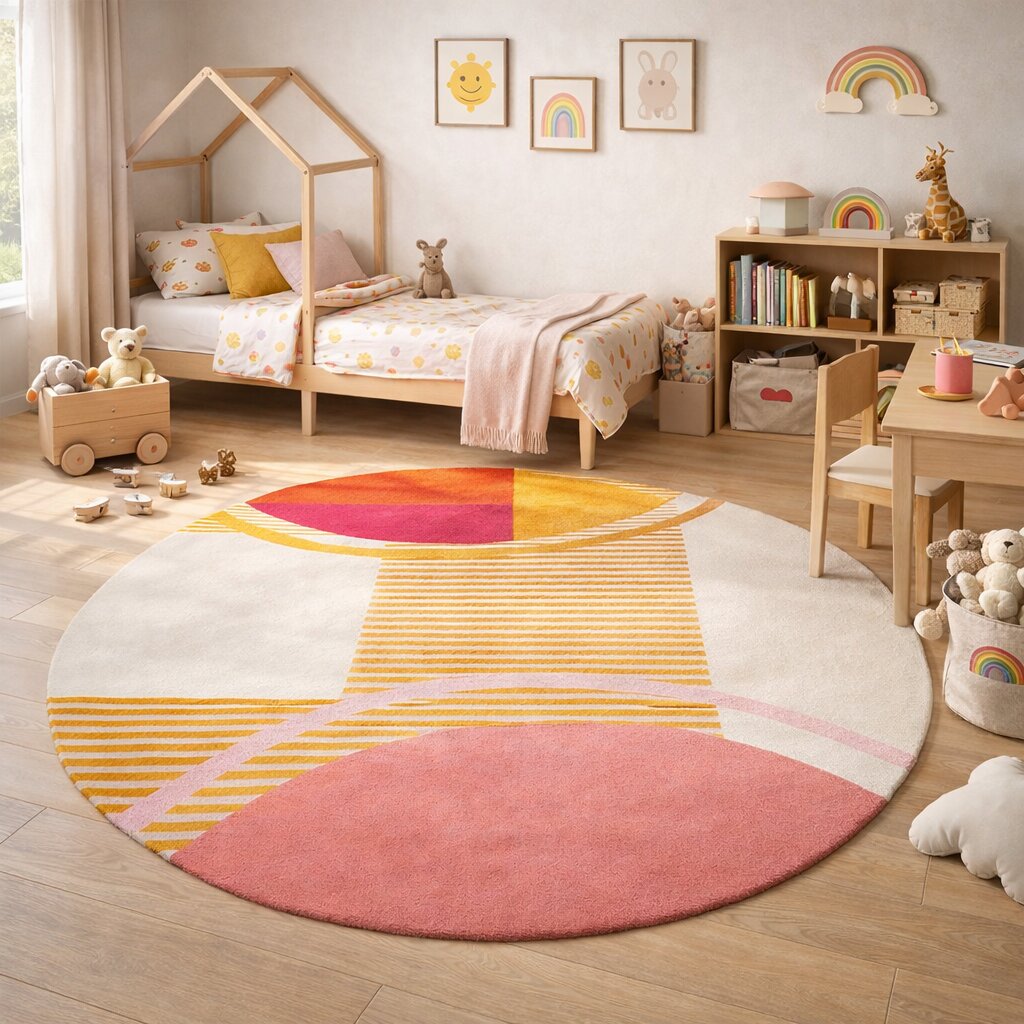 Wool Area Rug Round Rug 8x8 9x9 10x10 11x11 Circle White Carpet Striped Design