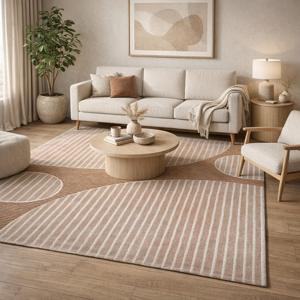 Living Room Rug 8x10 8x11 9x10 9x12 Brown Color Striped Tufted Bedroom