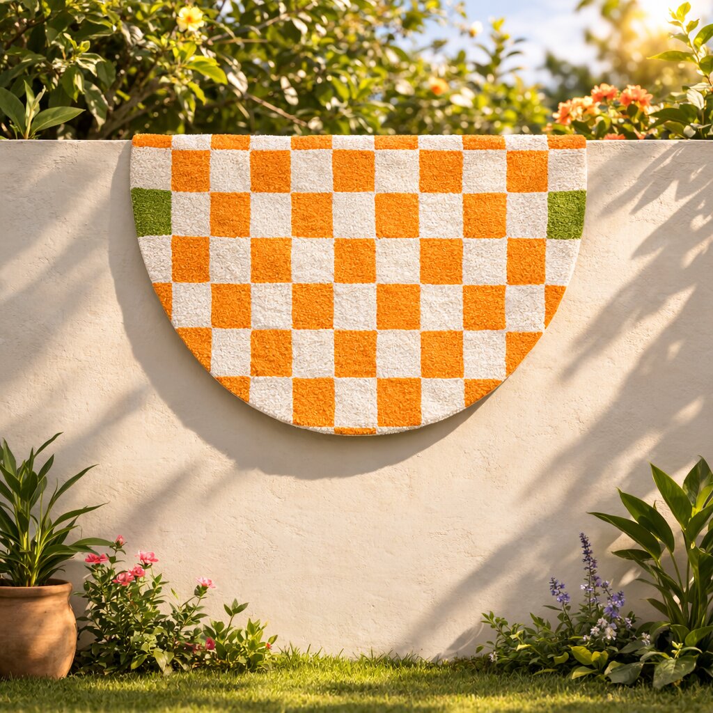 White Orange Square Round Rug for Bedroom and Living Space  Chess Circular Area Rug for Kids Room