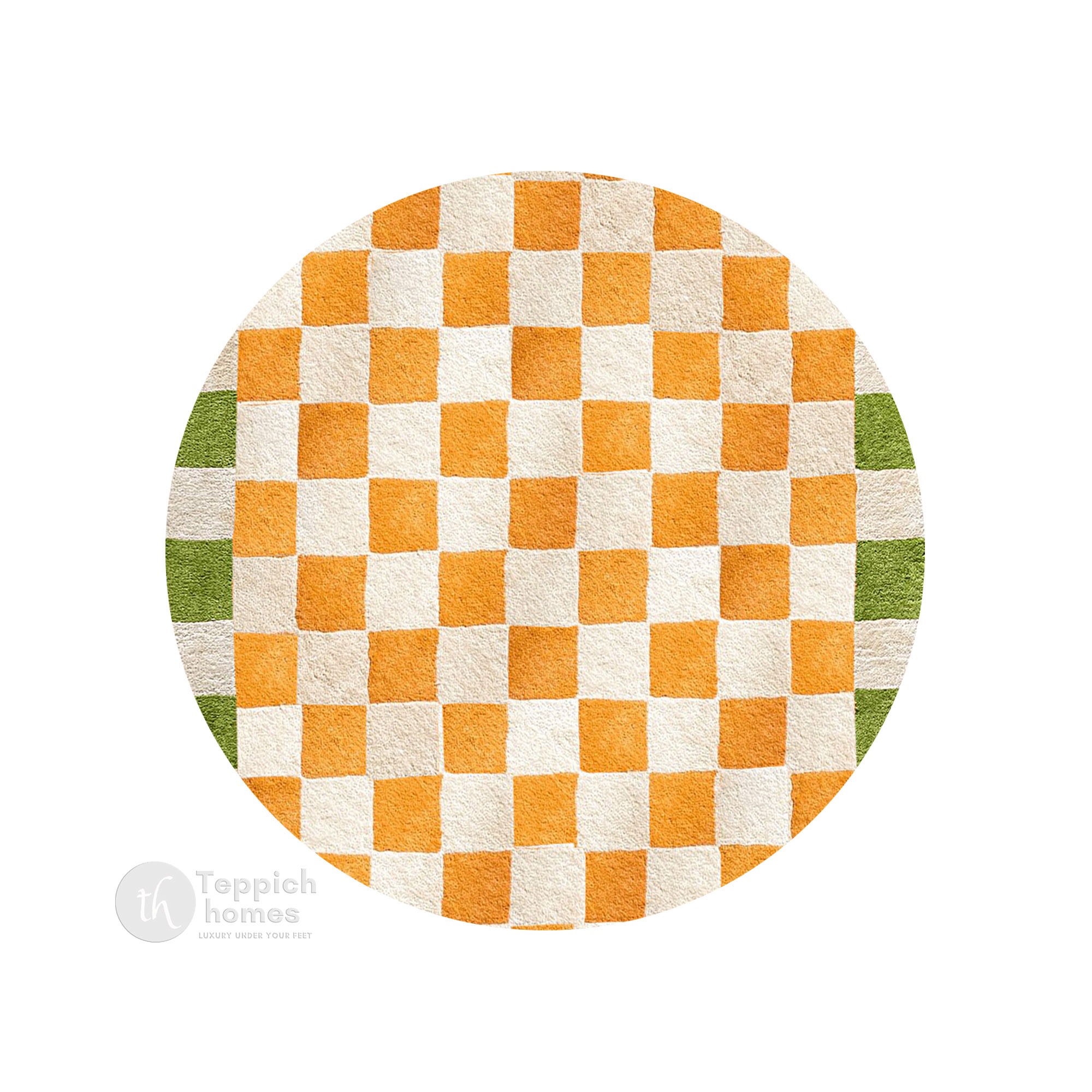 White Orange Square Round Rug for Bedroom and Living Space  Chess Circular Area Rug for Kids Room