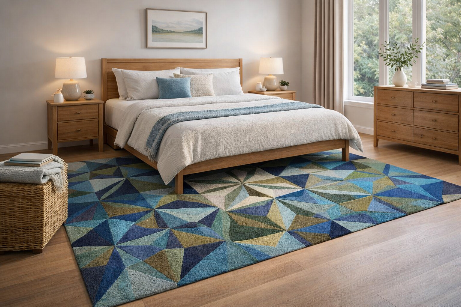 Blue Area Rug Hand Tufted 6x8 6x9 5x7 5x8 Wool Carpet Living Bedroom Handmade Rugs