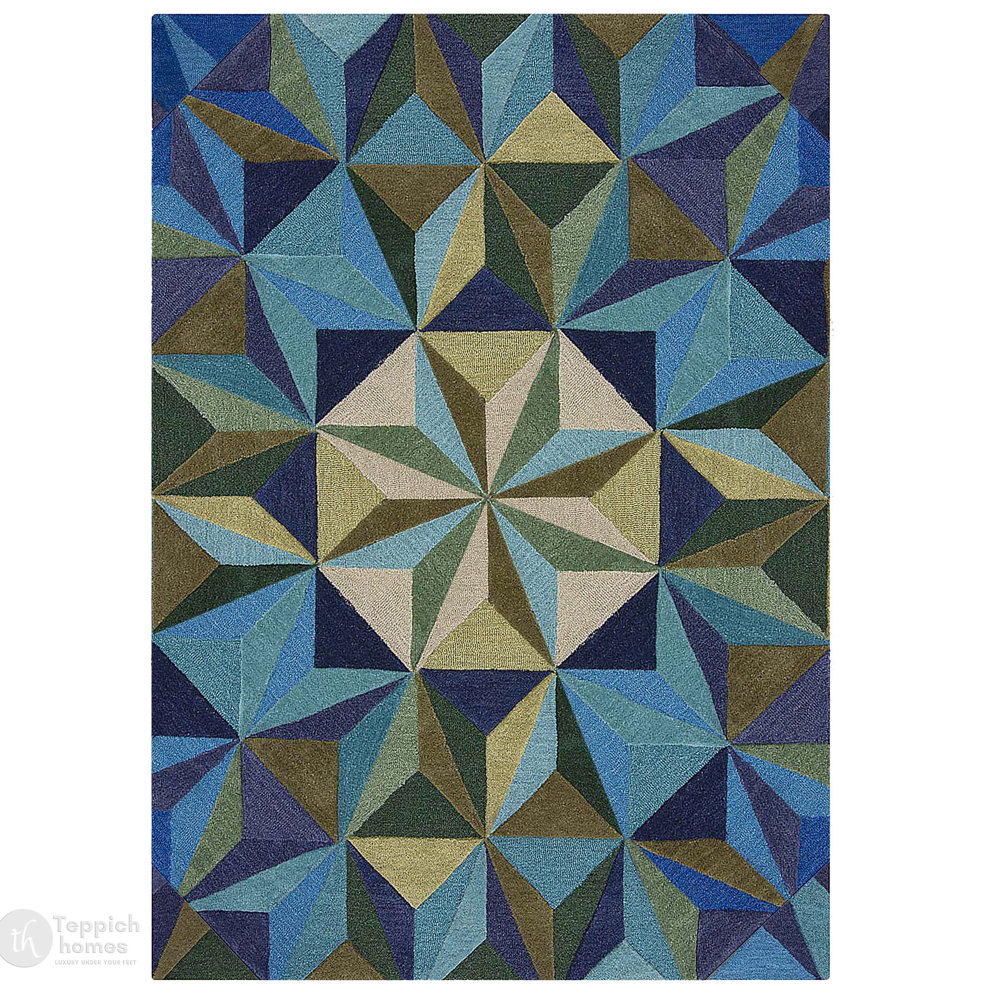 Blue Area Rug Hand Tufted 6x8 6x9 5x7 5x8 Wool Carpet Living Bedroom Handmade Rugs
