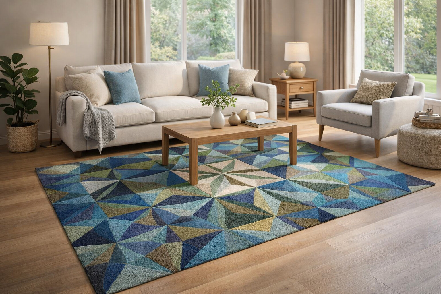Blue Area Rug Hand Tufted 6x8 6x9 5x7 5x8 Wool Carpet Living Bedroom Handmade Rugs