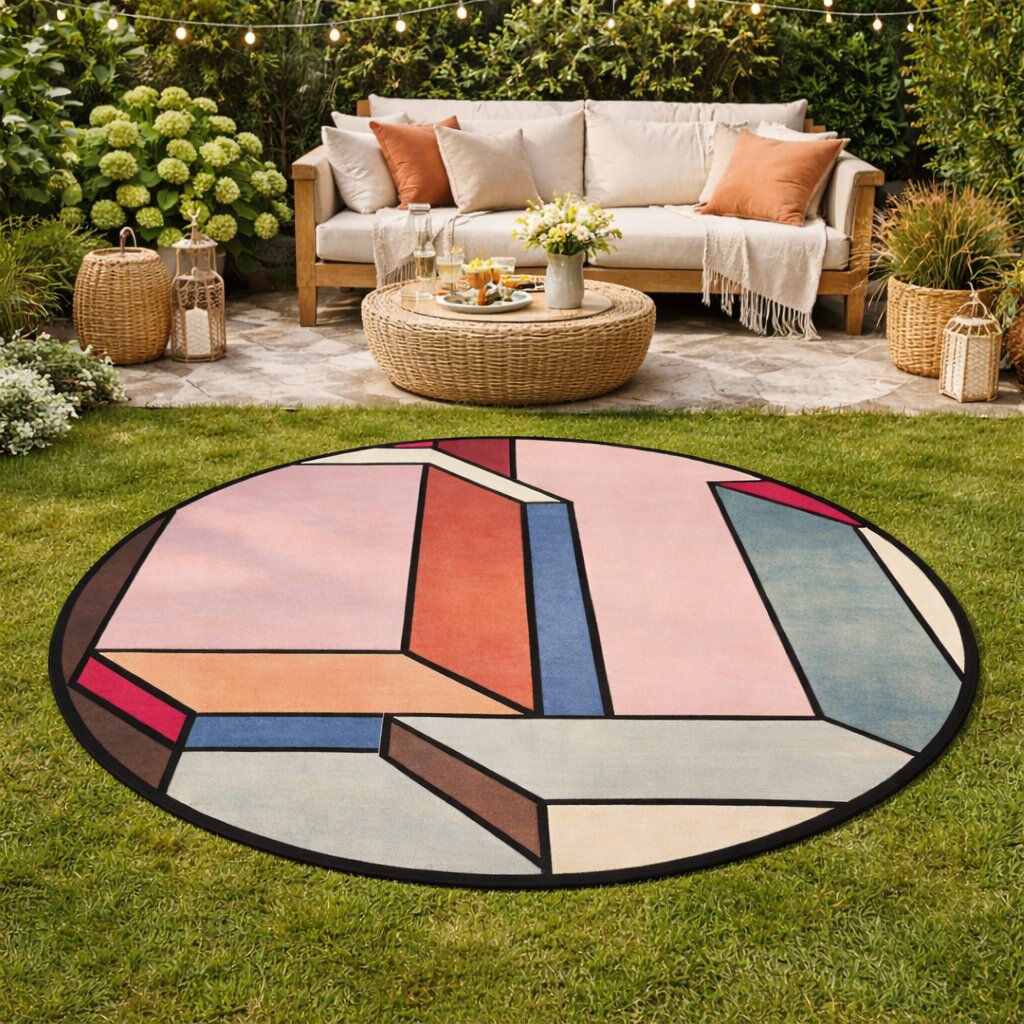 Circle Rug Hand Tufted 6x6 7x7 8x8 9x9 Pink Carpet Modern Floor Carpet Living Room Rug