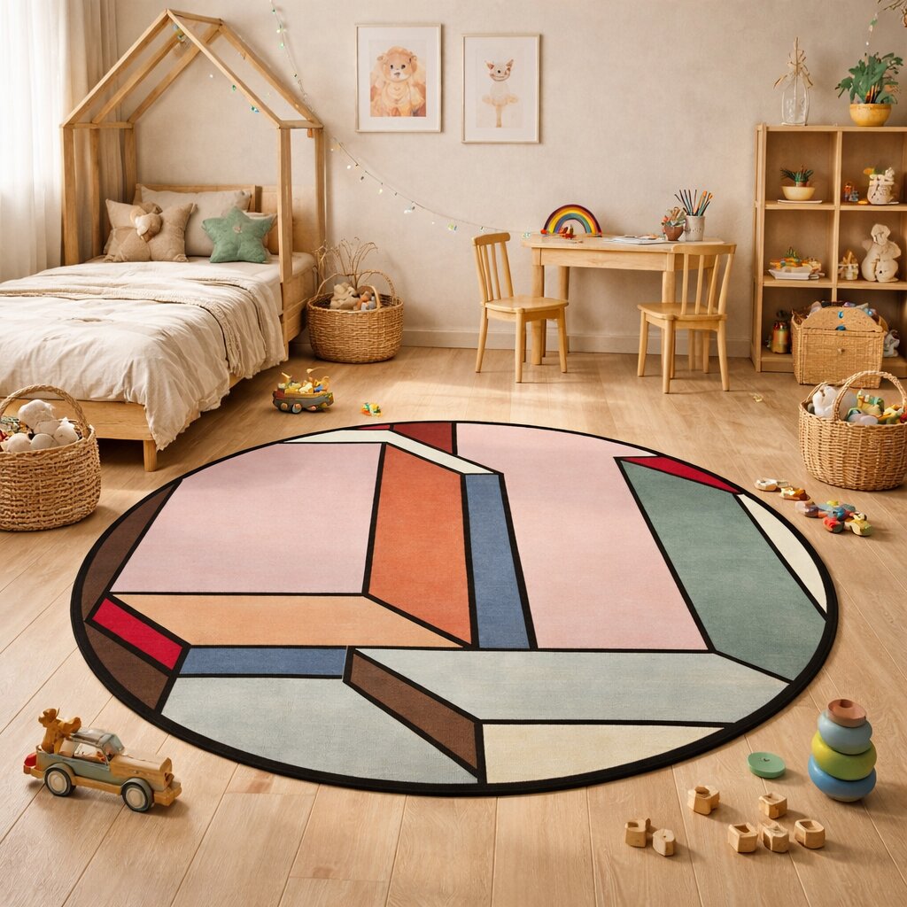Circle Rug Hand Tufted 6x6 7x7 8x8 9x9 Pink Carpet Modern Floor Carpet Living Room Rug