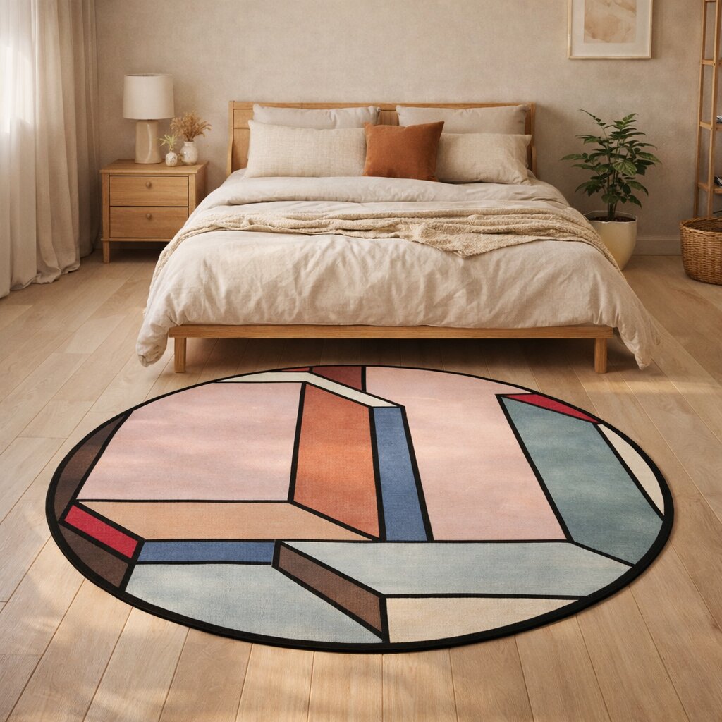 Circle Rug Hand Tufted 6x6 7x7 8x8 9x9 Pink Carpet Modern Floor Carpet Living Room Rug