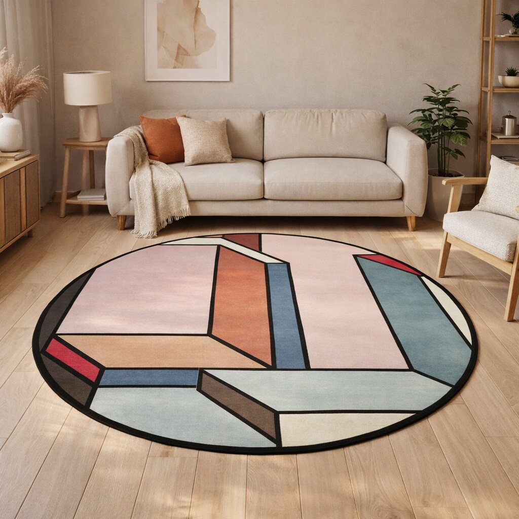 Circle Rug Hand Tufted 6x6 7x7 8x8 9x9 Pink Carpet Modern Floor Carpet Living Room Rug