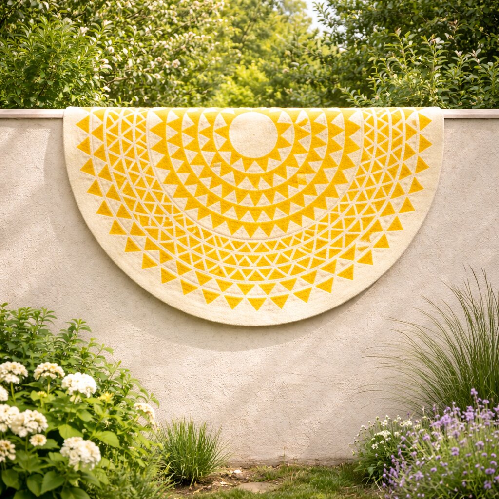 Round Hand Tufted Rug for Bedroom and Living Space  White and Yellow Color 100 Woolen Rug