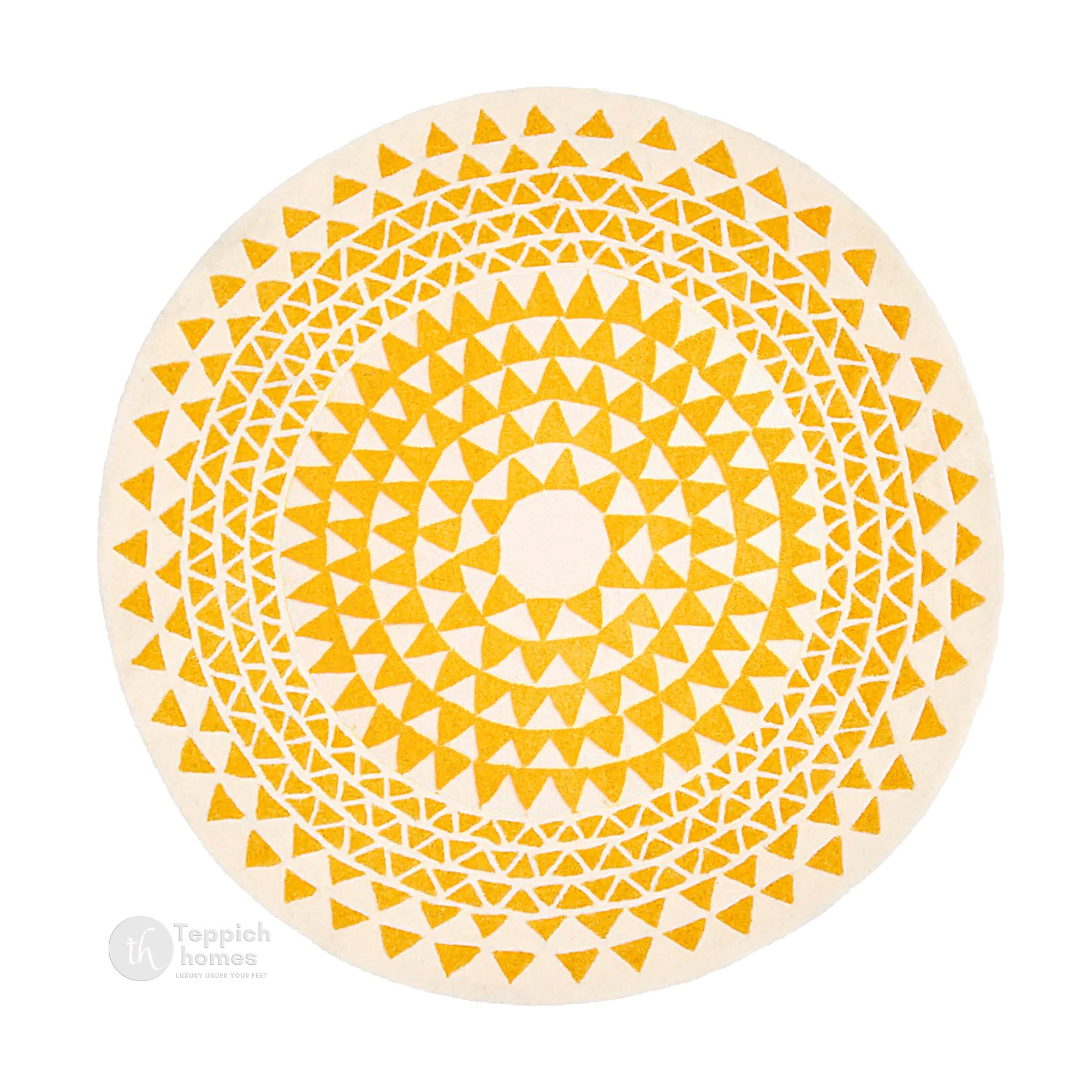 Round Hand Tufted Rug for Bedroom and Living Space  White and Yellow Color 100 Woolen Rug