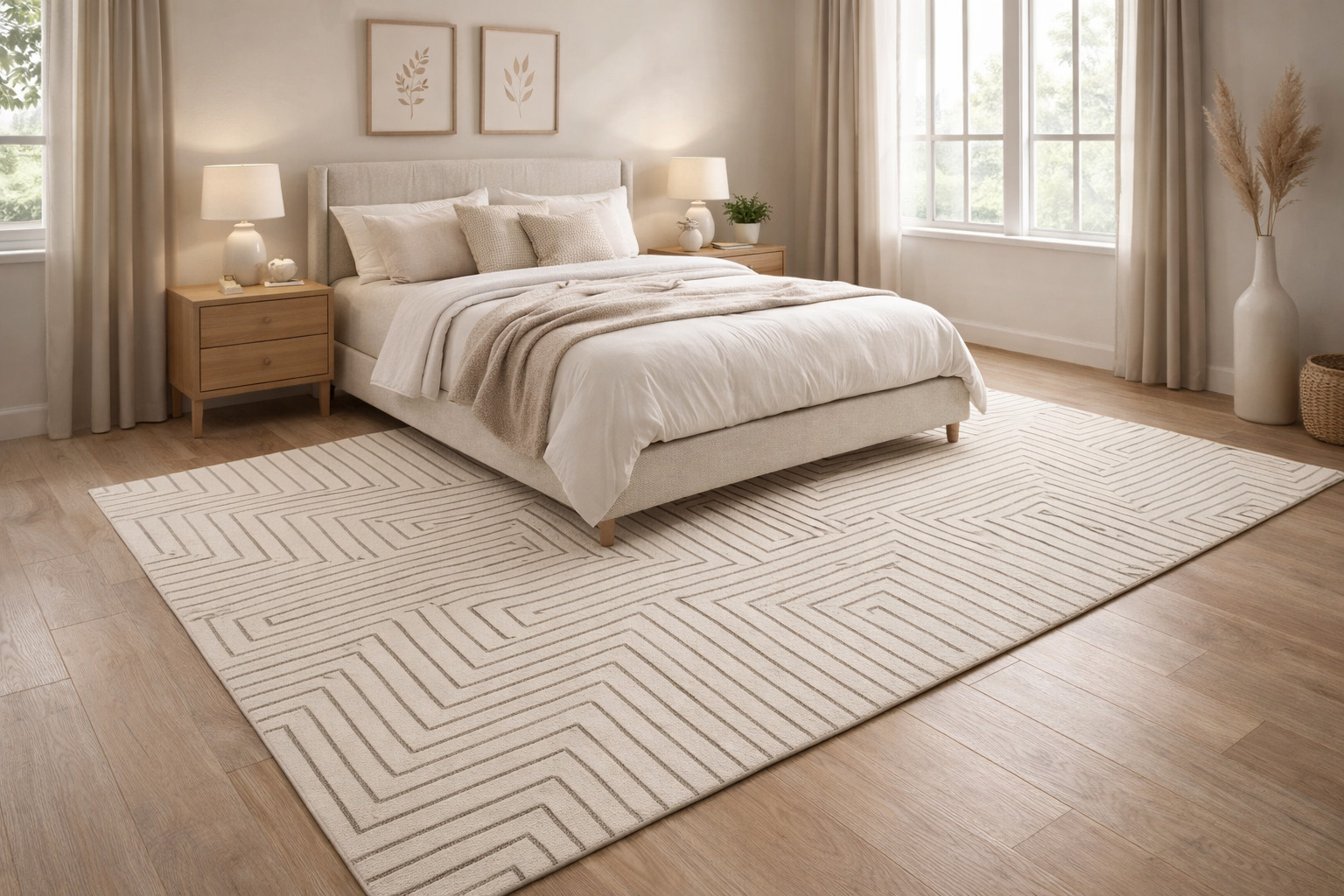 White Rug Striped Rug 5x7 5x8 6x8 6x9 Wool Carpet Bedroom Living Room