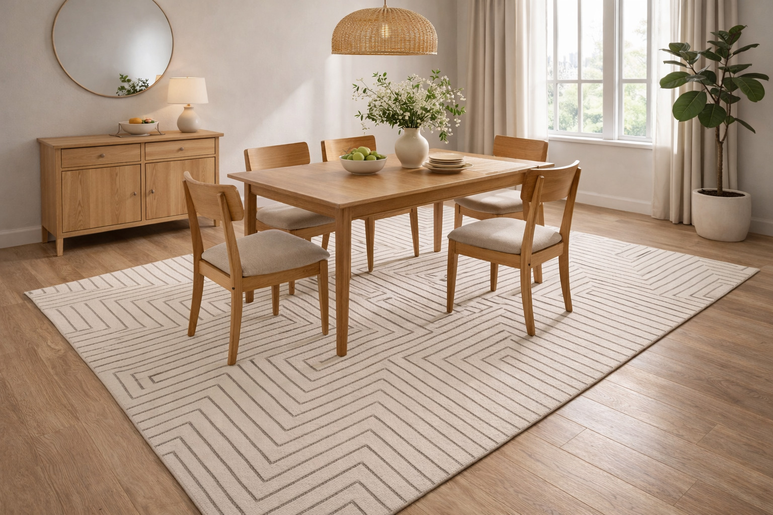 White Rug Striped Rug 5x7 5x8 6x8 6x9 Wool Carpet Bedroom Living Room