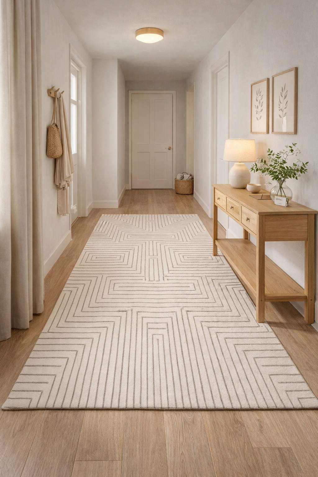 White Rug Striped Rug 5x7 5x8 6x8 6x9 Wool Carpet Bedroom Living Room