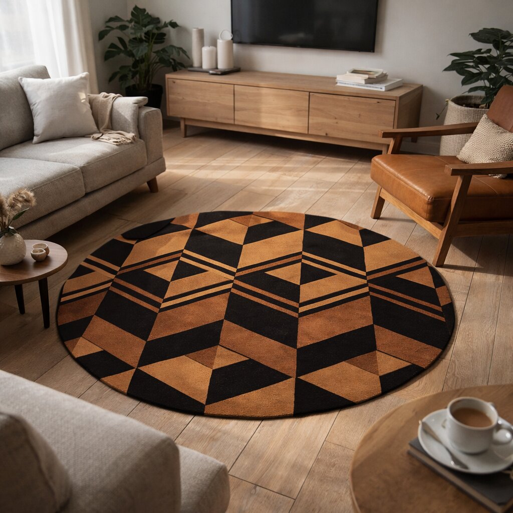 Rust Round Rug 9x9 10x10 11x11 12x12 Hand Tufted Dinning Room Contemporary Carper Wool Large Area Rug