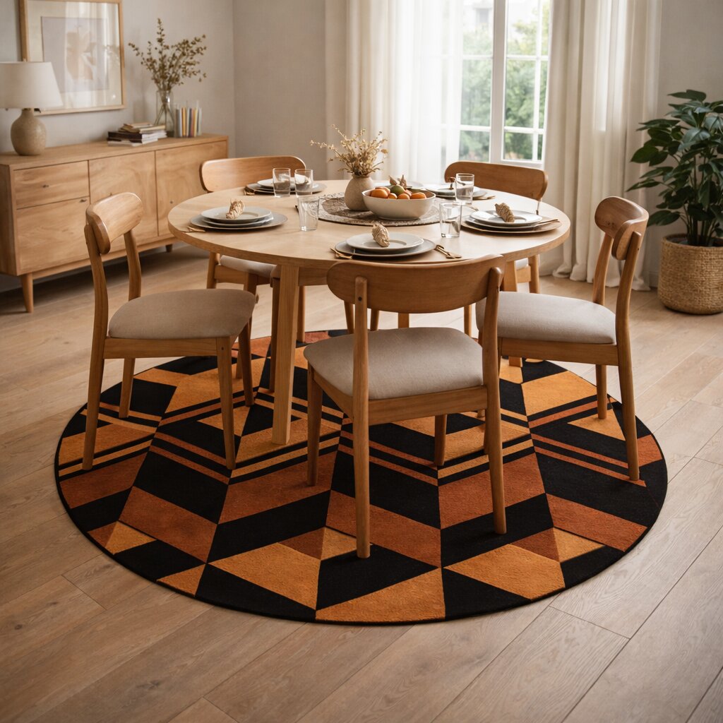 Rust Round Rug 9x9 10x10 11x11 12x12 Hand Tufted Dinning Room Contemporary Carper Wool Large Area Rug