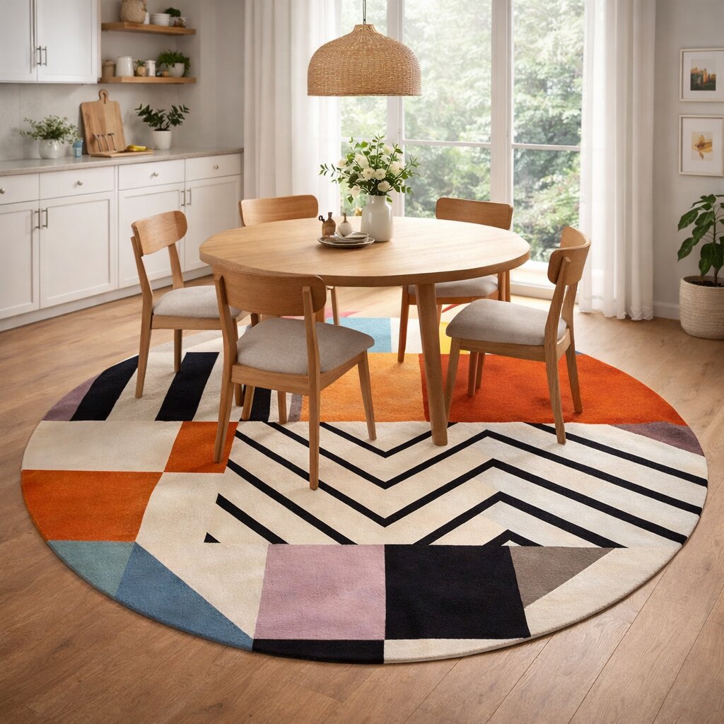 Living Room 5x5 6x6 7x7 Round Rug Hand Tufted Circle Carpet Wool Large Rug Bedroom