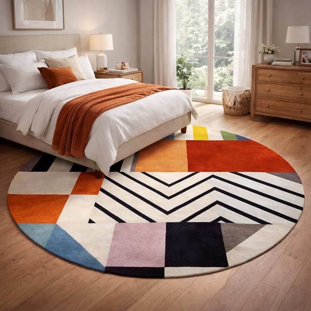 Living Room 5x5 6x6 7x7 Round Rug Hand Tufted Circle Carpet Wool Large Rug Bedroom