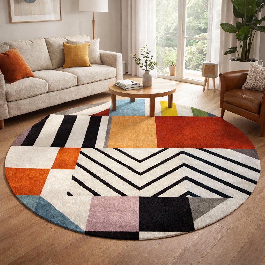 Living Room 5x5 6x6 7x7 Round Rug Hand Tufted Circle Carpet Wool Large Rug Bedroom