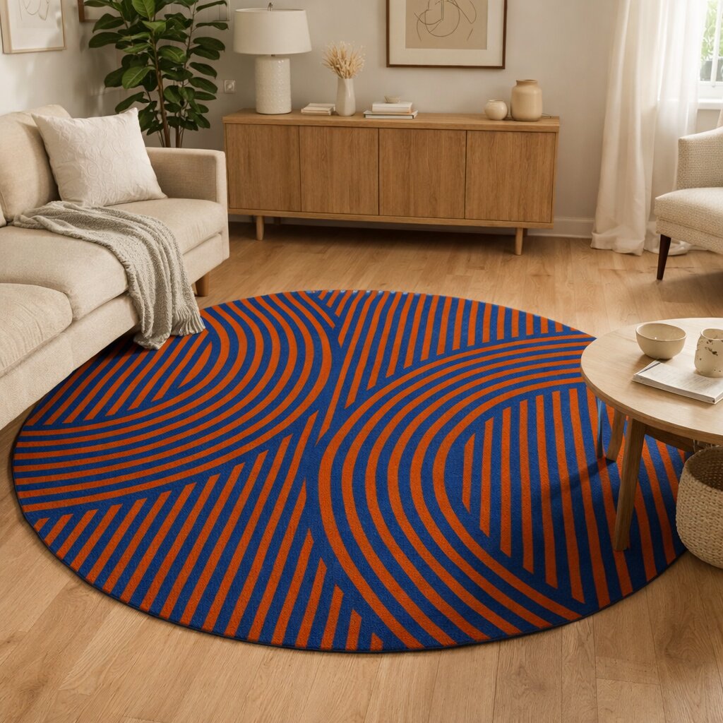 Round Area Rug Hand Tufted Blue Color 5x5 6x6 7x7 8x8 Rug For Living Room Bedroom