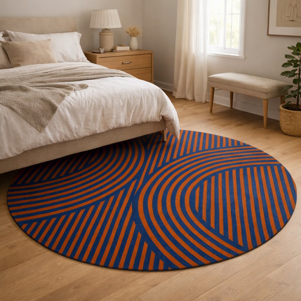 Round Area Rug Hand Tufted Blue Color 5x5 6x6 7x7 8x8 Rug For Living Room Bedroom