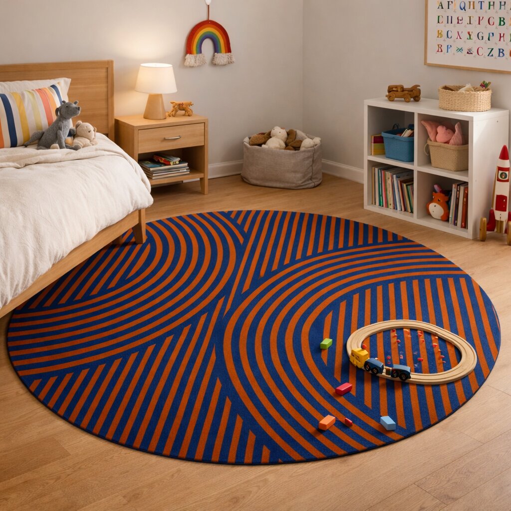 Round Area Rug Hand Tufted Blue Color 5x5 6x6 7x7 8x8 Rug For Living Room Bedroom