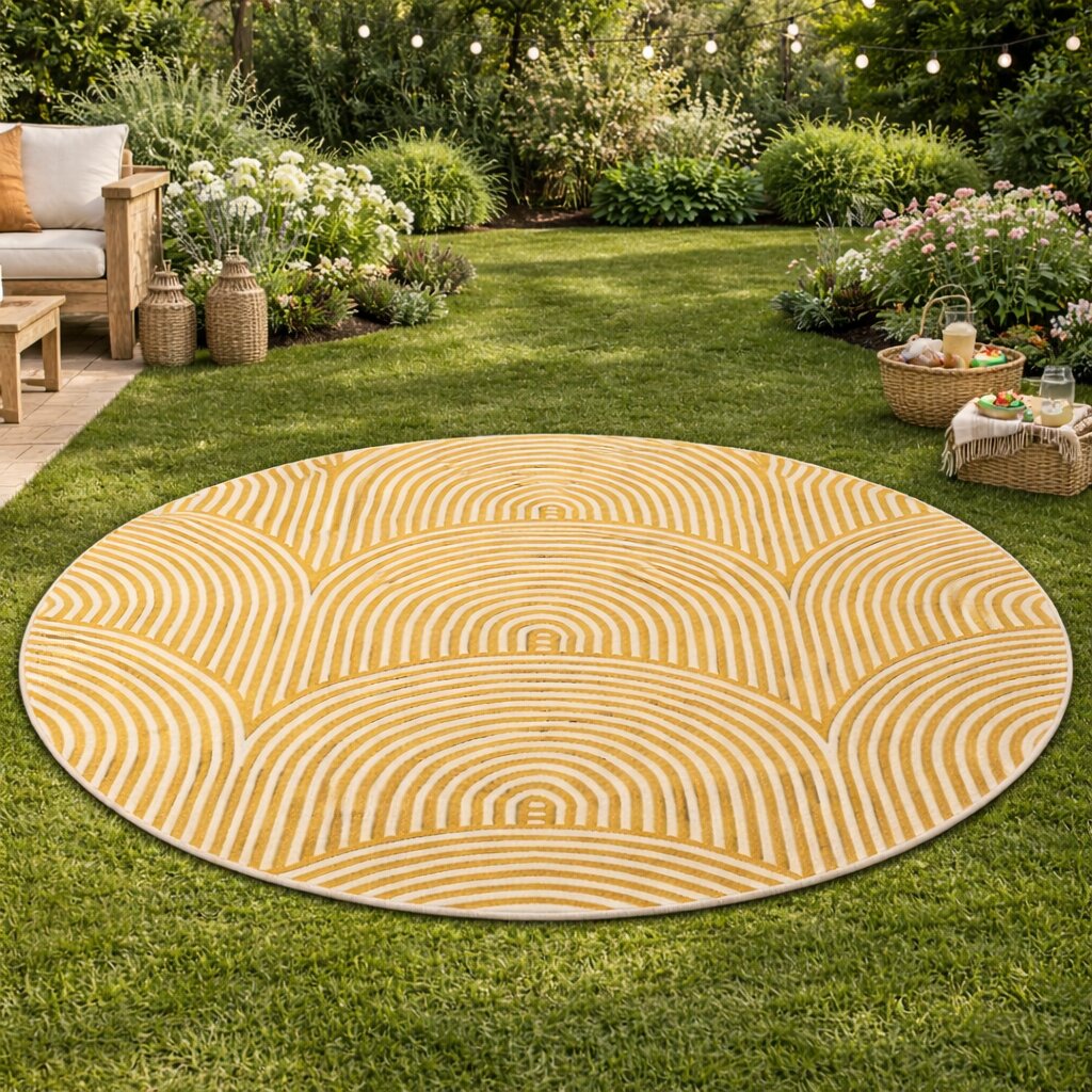 Round Arch Rug Mustard round rug | Arch pattern rug | Handmade | Arch tufted rug | 8x8 ...