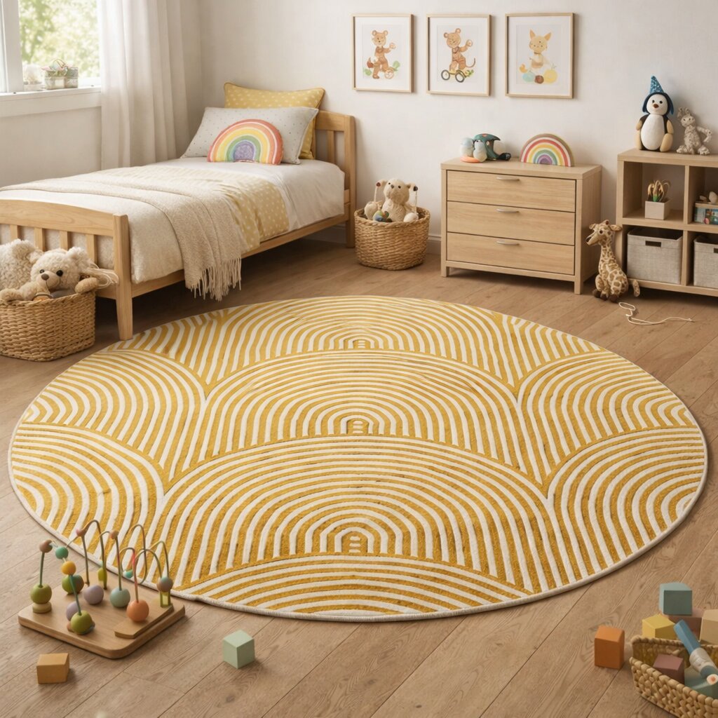 Mustard round rug  Arch pattern rug  Handmade  Arch tufted rug  8x8 9x9 10x10 11x11  Bedroom Living room