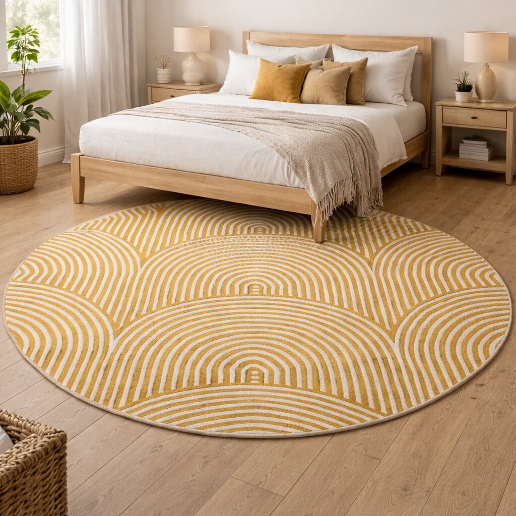 Mustard round rug  Arch pattern rug  Handmade  Arch tufted rug  8x8 9x9 10x10 11x11  Bedroom Living room