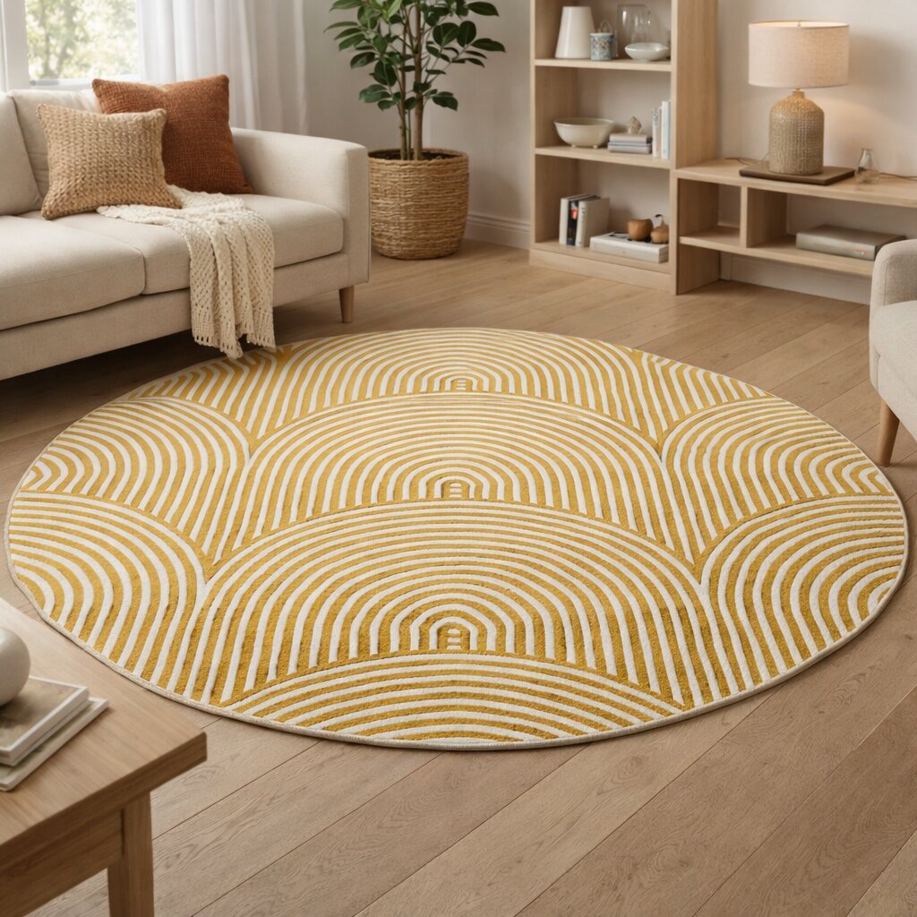 Mustard round rug  Arch pattern rug  Handmade  Arch tufted rug  8x8 9x9 10x10 11x11  Bedroom Living room