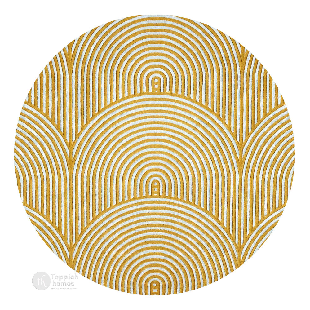Image of Mustard round rug | Arch pattern rug | Handmade | Arch tufted rug | 8x8, 9x9, 10x10, 11x11 | Bedroom, Living room