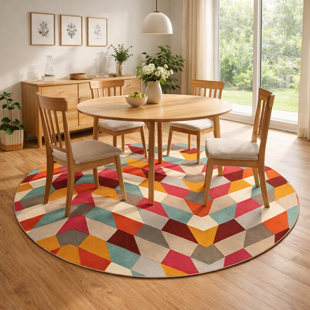 Multicolor Rug Hand Tufted 6x6 7x7 8x8 9x9 Mid Century Rug Round Carpet