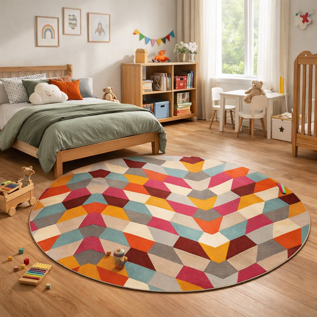 Multicolor Rug Hand Tufted 6x6 7x7 8x8 9x9 Mid Century Rug Round Carpet