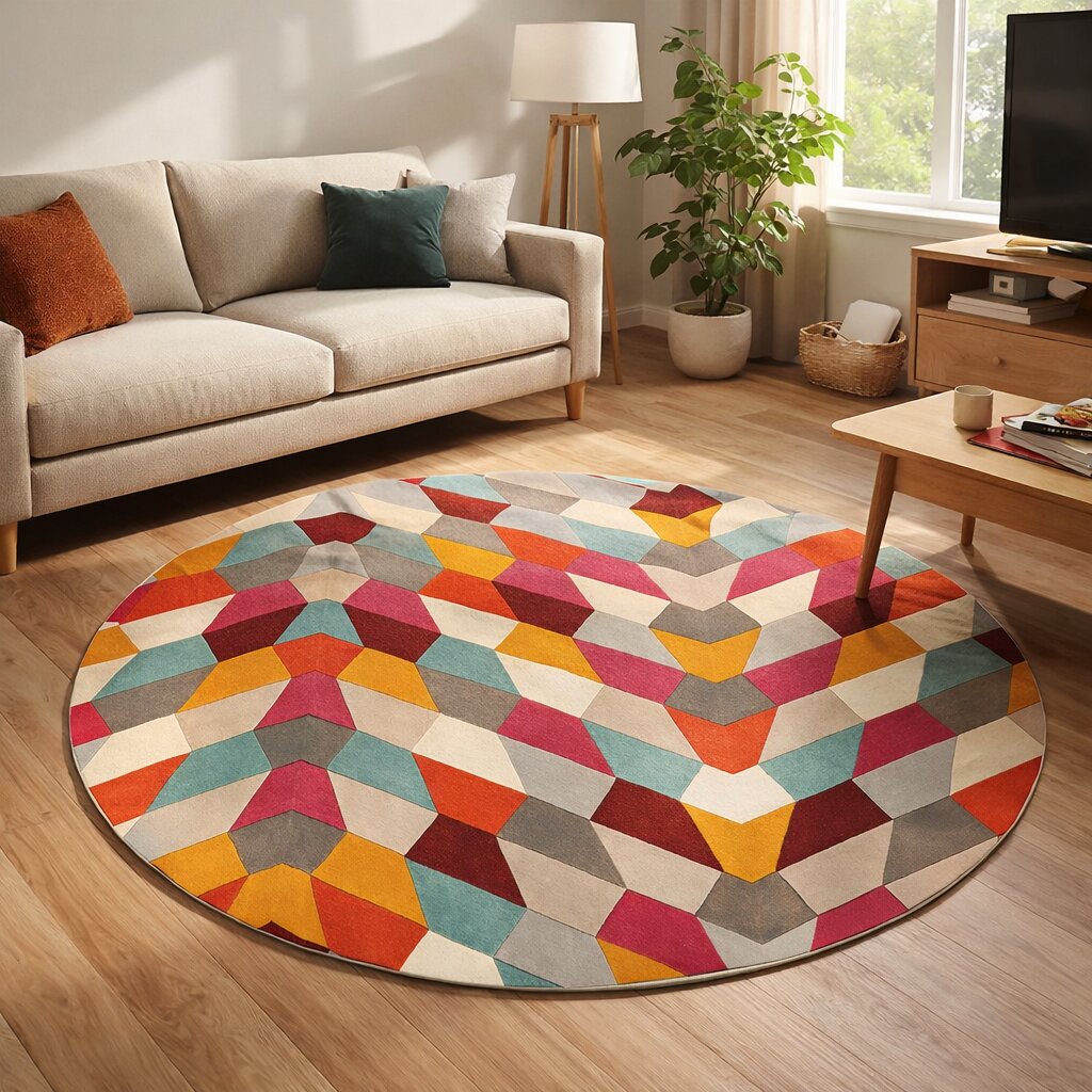 Multicolor Rug Hand Tufted 6x6 7x7 8x8 9x9 Mid Century Rug Round Carpet