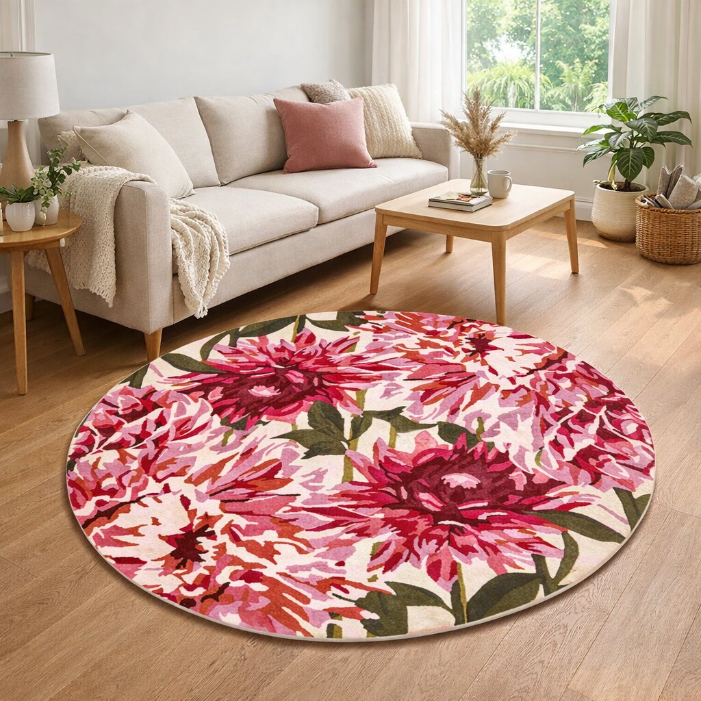 Pink Area Rug Flower Rug 10x10 11x11 12x12 13x13 Round Rug Living Room