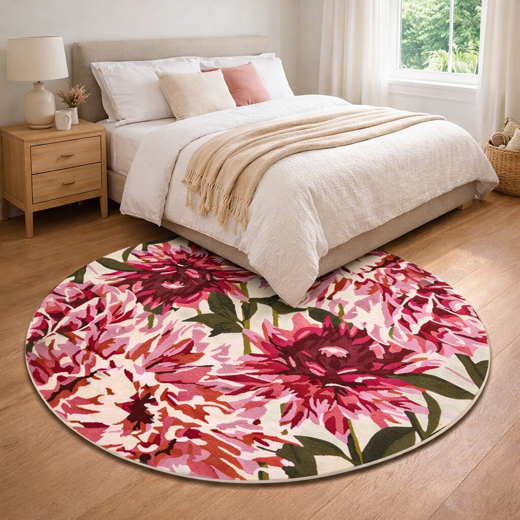Pink Area Rug Flower Rug 10x10 11x11 12x12 13x13 Round Rug Living Room