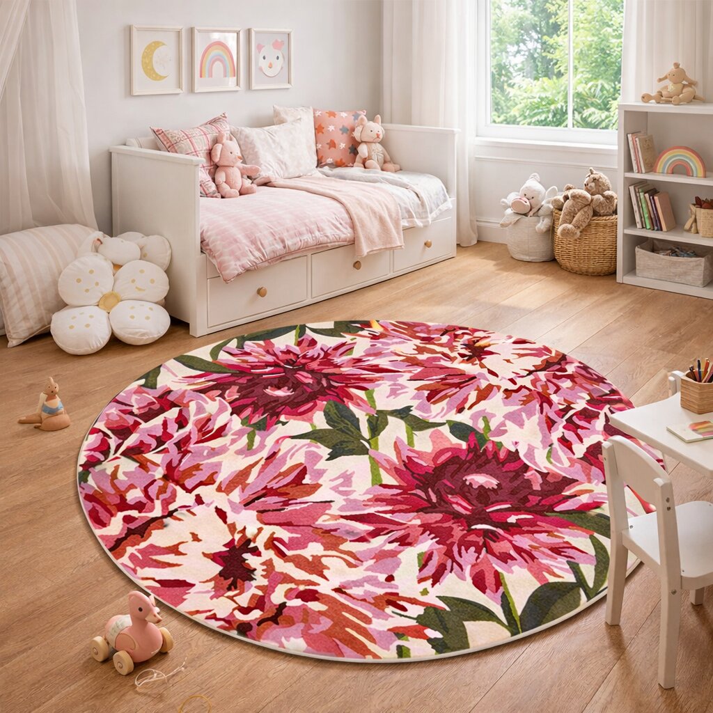 Pink Area Rug Flower Rug 10x10 11x11 12x12 13x13 Round Rug Living Room