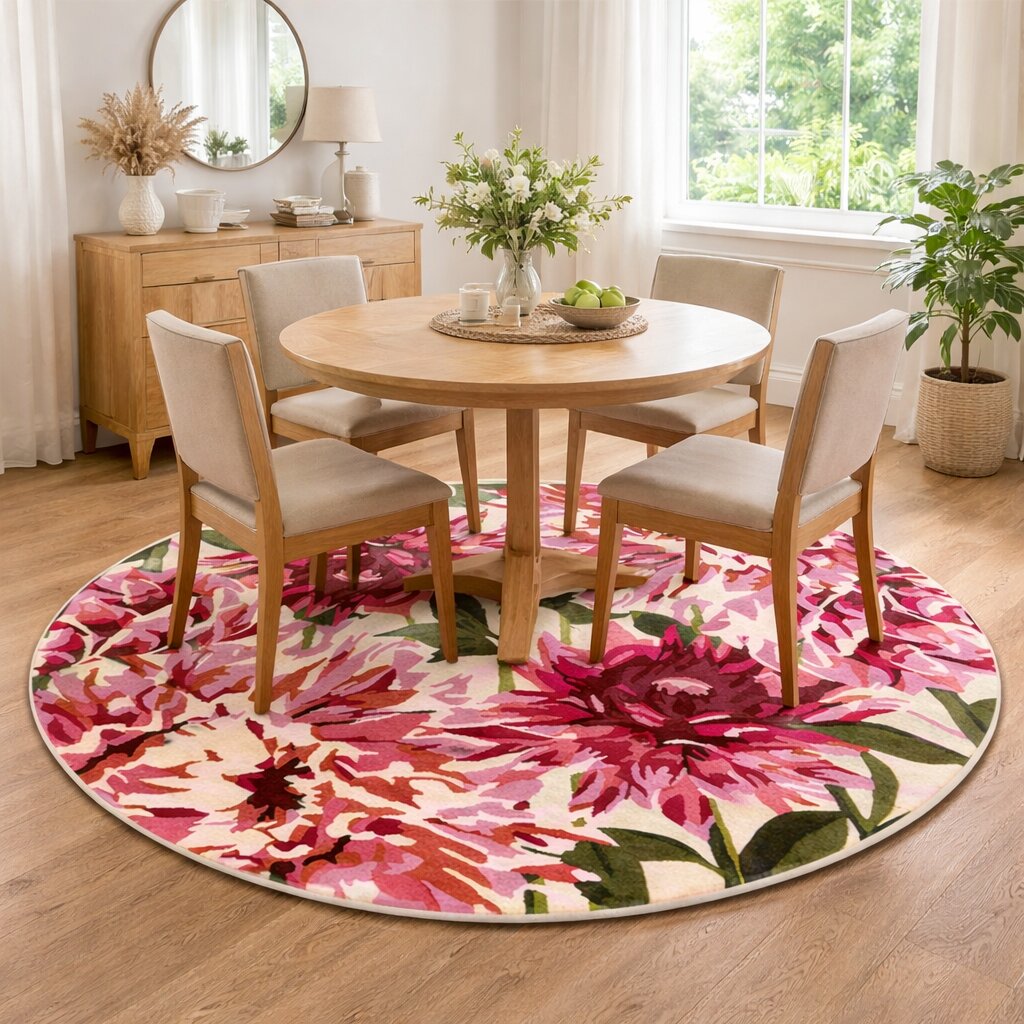 Pink Area Rug Flower Rug 10x10 11x11 12x12 13x13 Round Rug Living Room