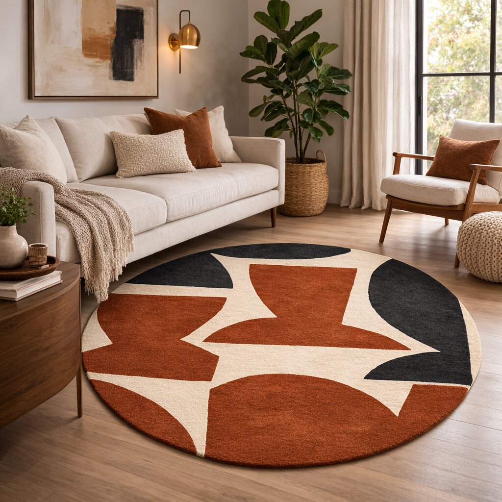 Hand Tufted Round Rug Irregular Design Rug 7x7 8x8 9x9 10x10 Contemporary Carpet