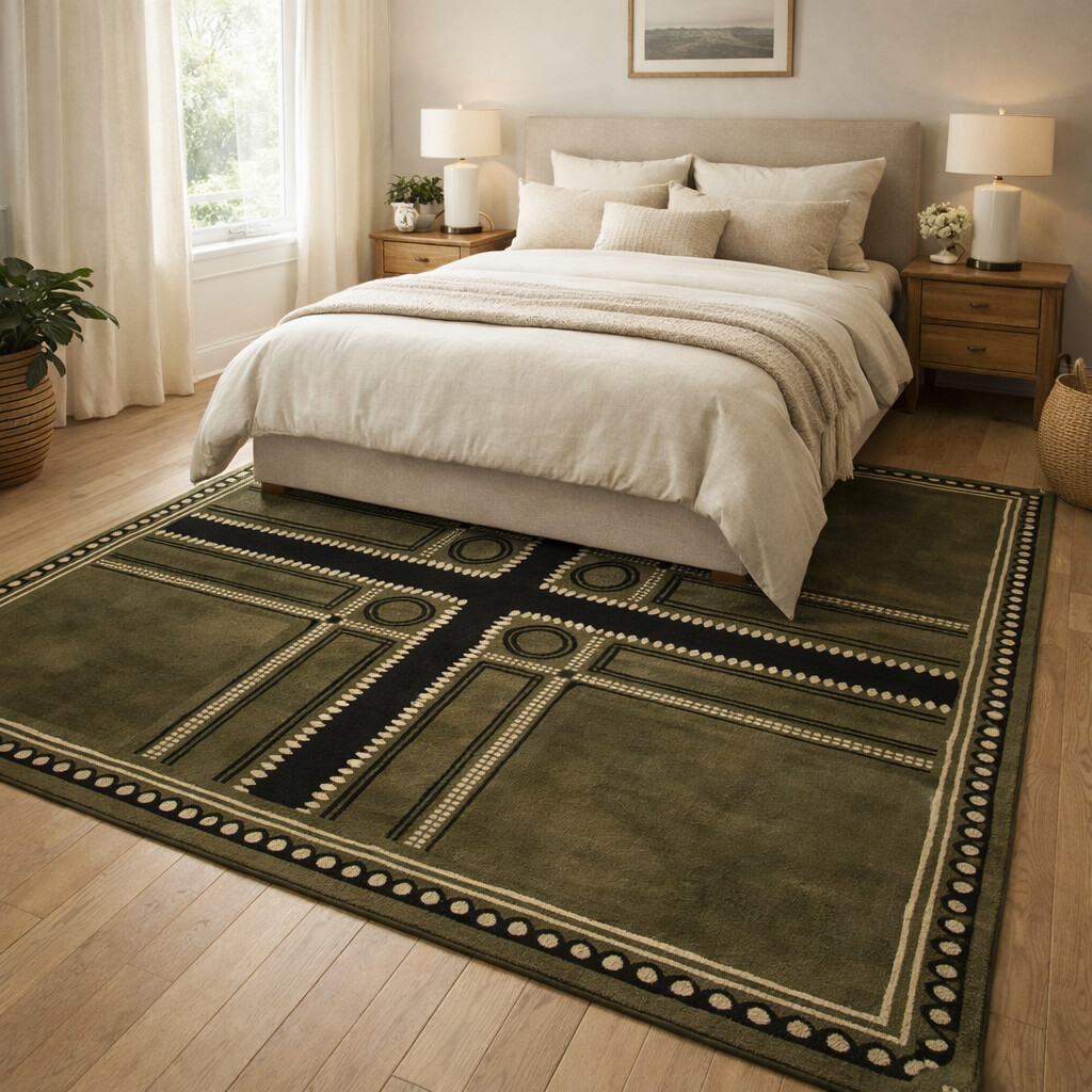 Green Wool Area Rug Hand Tufted Rectangular Carpets 5x8 6x9 8x13 11x12 Sizes Perfect for Kids Dining Living Rooms