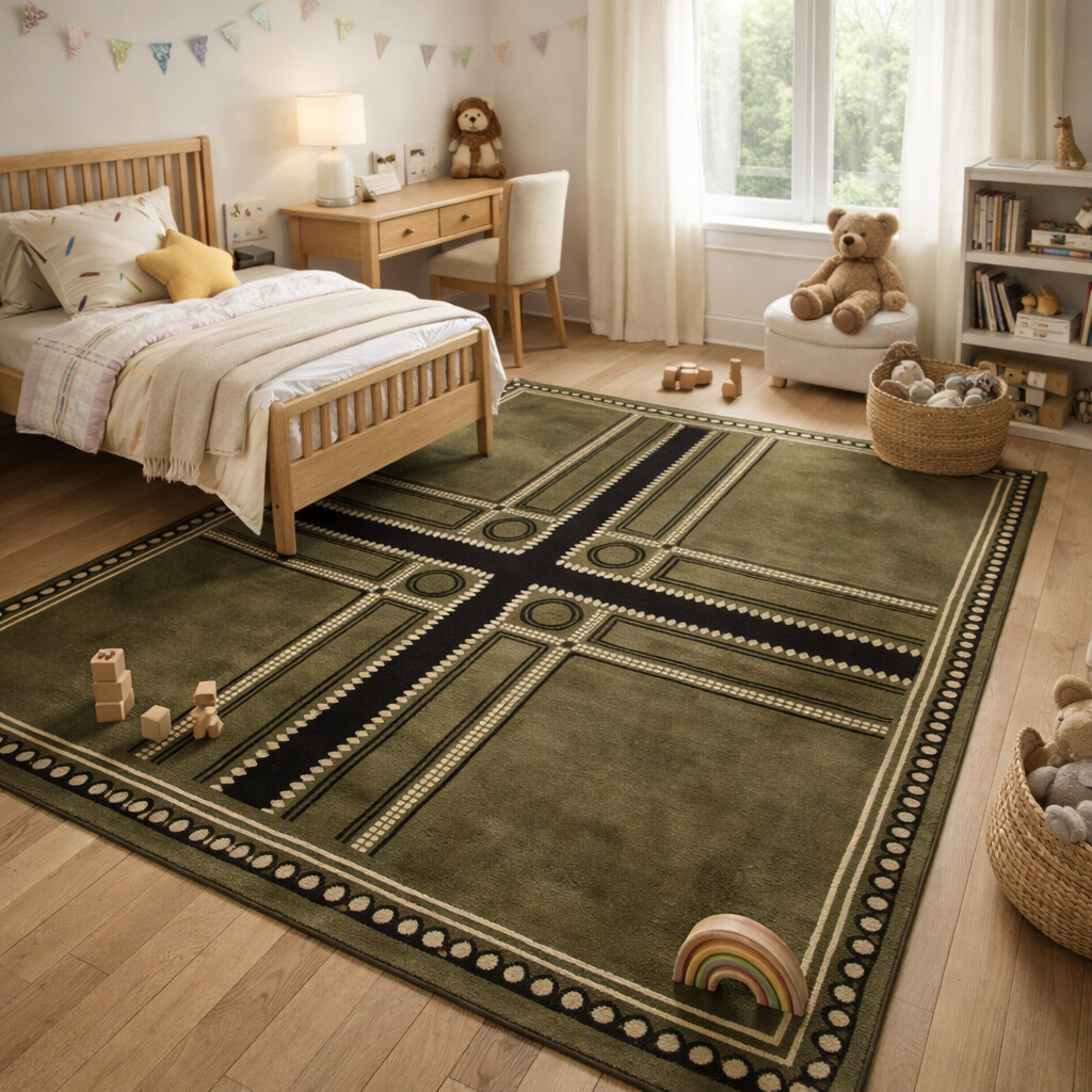 Green Wool Area Rug Hand Tufted Rectangular Carpets 5x8 6x9 8x13 11x12 Sizes Perfect for Kids Dining Living Rooms