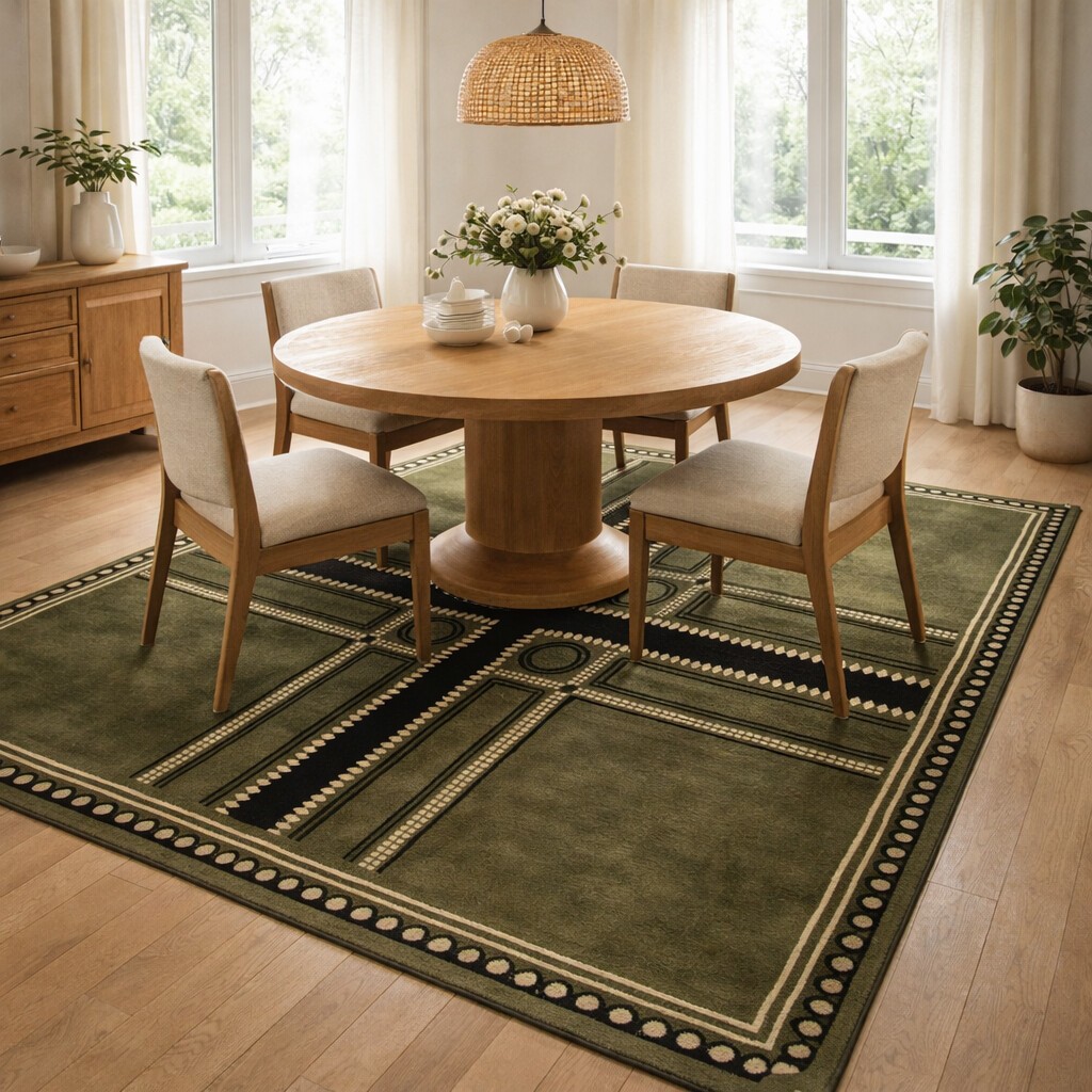 Green Wool Area Rug Hand Tufted Rectangular Carpets 5x8 6x9 8x13 11x12 Sizes Perfect for Kids Dining Living Rooms