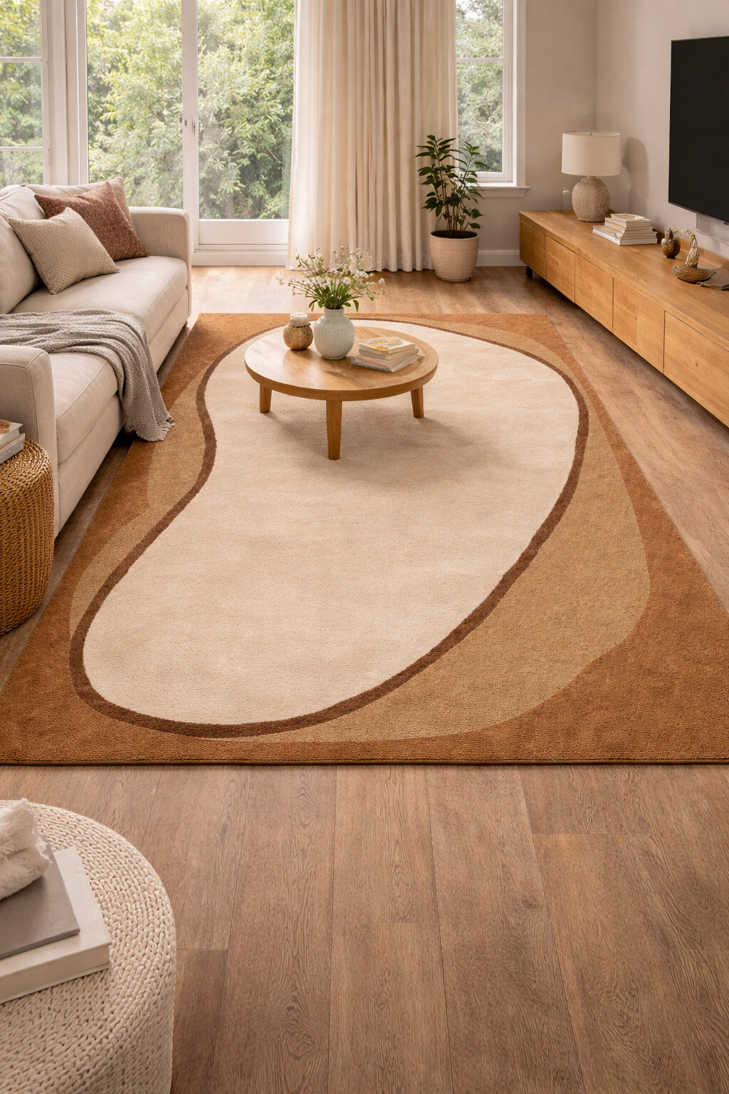 Premium Beige Geometric Area Rug - Tufted Rectangular Carpet for Kids Bed and Living Rooms - Available in Sizes 5x7 6x9 8x10 and 10x13