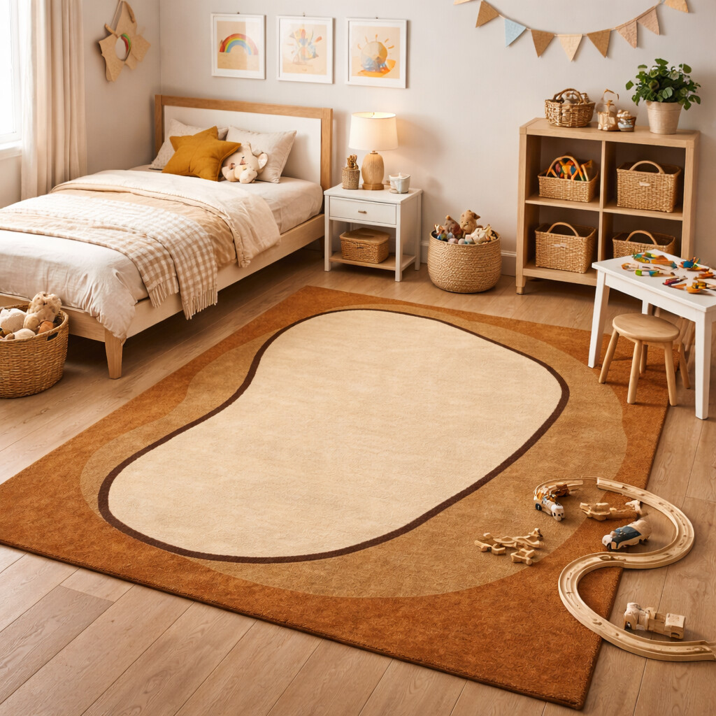 Premium Beige Geometric Area Rug - Tufted Rectangular Carpet for Kids Bed and Living Rooms - Available in Sizes 5x7 6x9 8x10 and 10x13