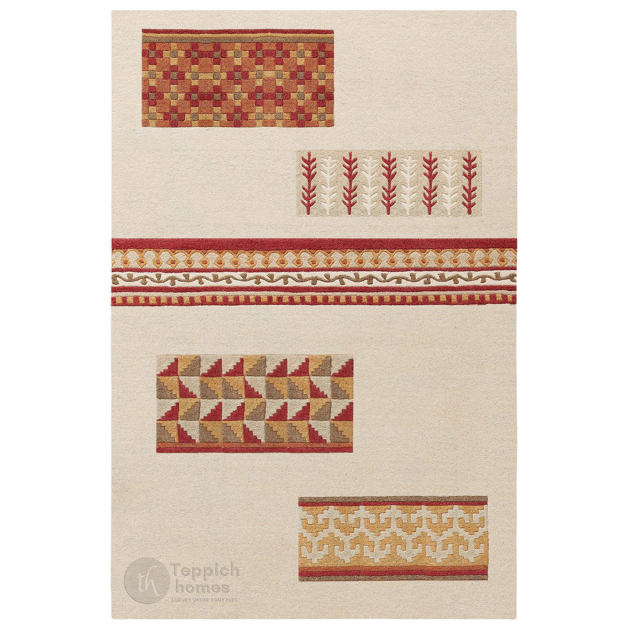 Beige Modern Wool Area Rug with Geometric and Tribal Pattern Handcrafted Designer Carpet