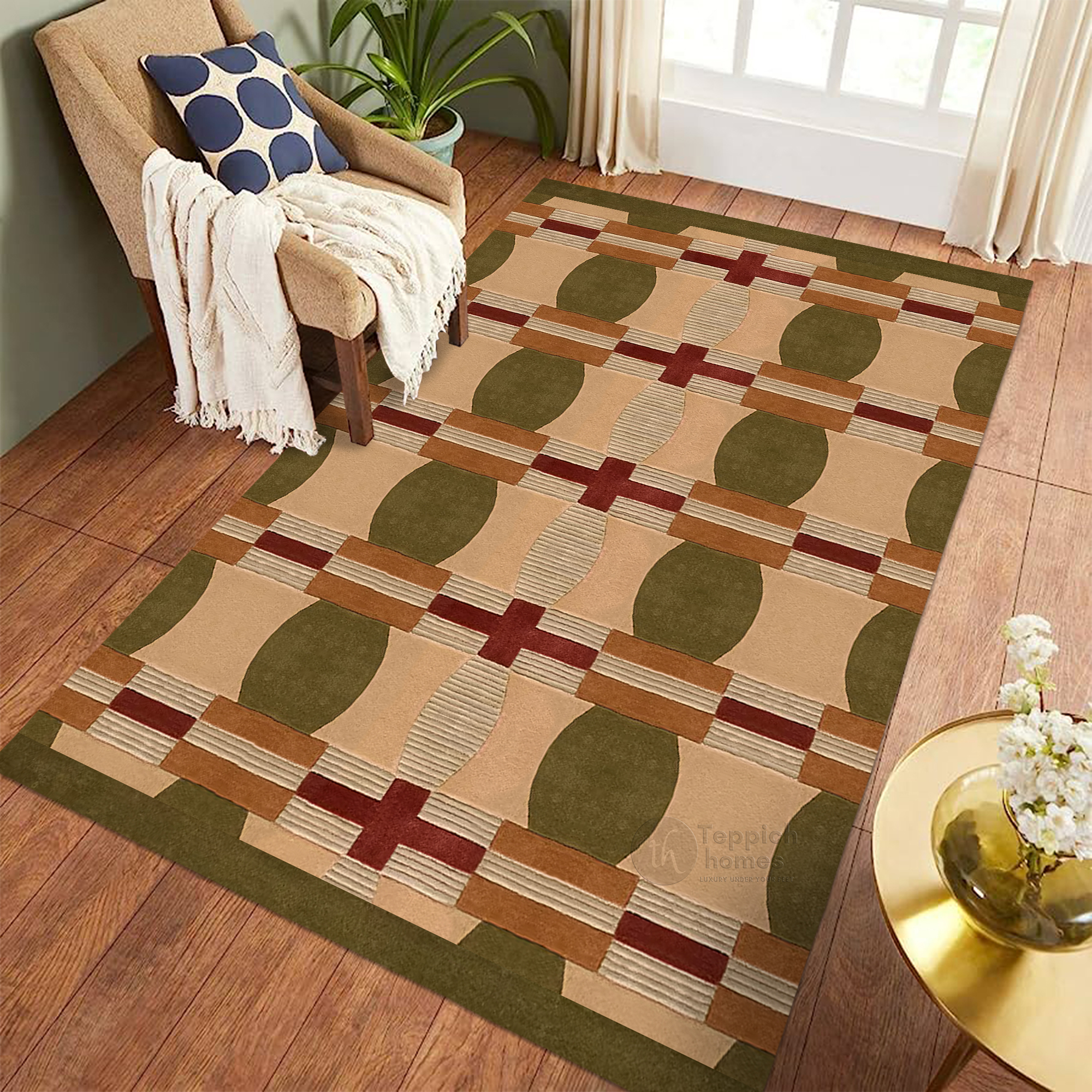 Modern Multicolor Geometric Area Rug Contemporary Patterned Carpet for Living Room and Bedroom
