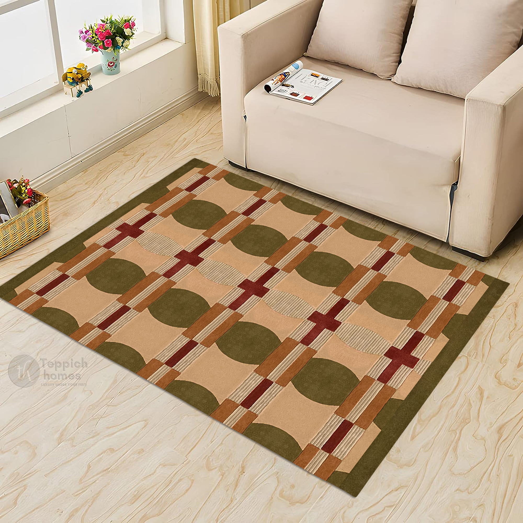 Modern Multicolor Geometric Area Rug Contemporary Patterned Carpet for Living Room and Bedroom