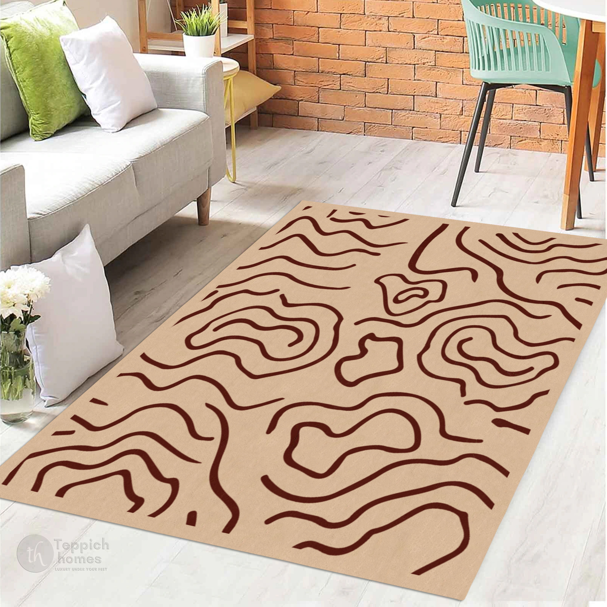 Beige Modern Line Pattern Rug Contemporary Area Carpet for Living Room and Bedroom